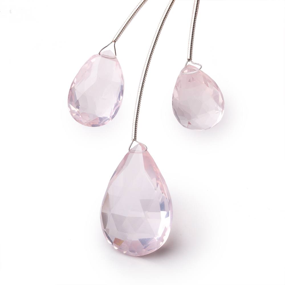18-25mm Rose Quartz Faceted Pear Focal Set of 3 Beads - Beadsofcambay.com