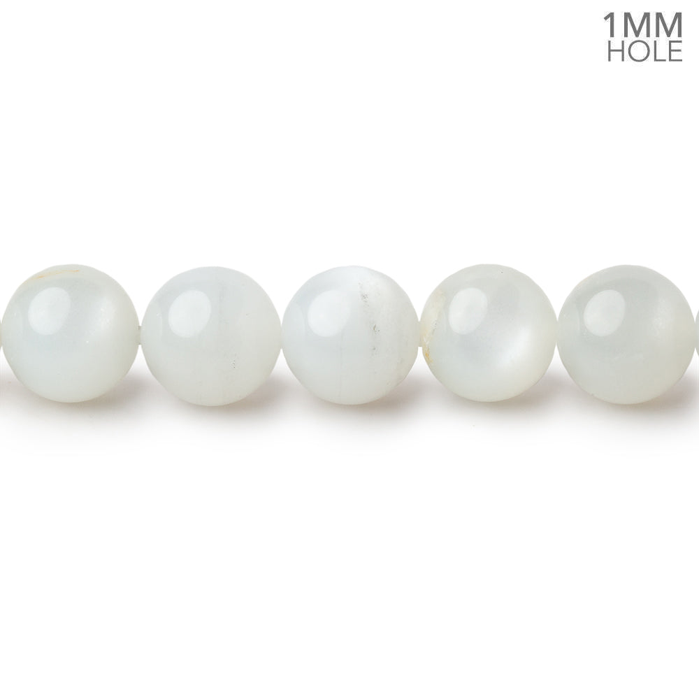 8mm White Moonstone Plain Rounds 16 inch 52 beads 1mm Large Hole AA - BeadsofCambay.com