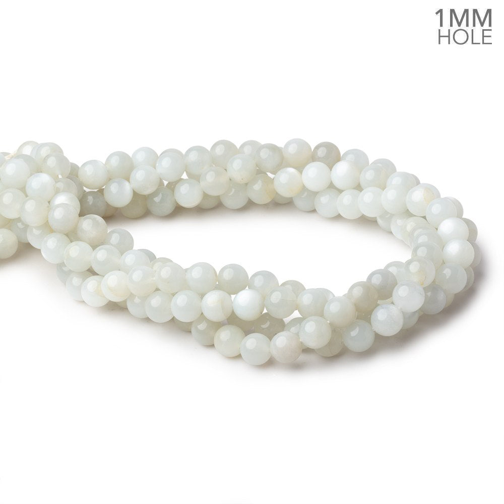 8mm White Moonstone Plain Rounds 16 inch 52 beads 1mm Large Hole AA - BeadsofCambay.com