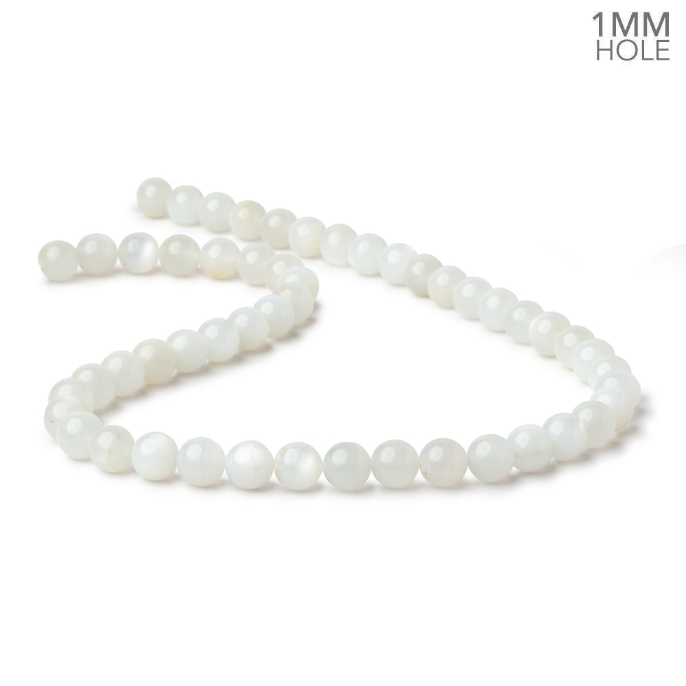 8mm White Moonstone Plain Rounds 16 inch 52 beads 1mm Large Hole AA - BeadsofCambay.com