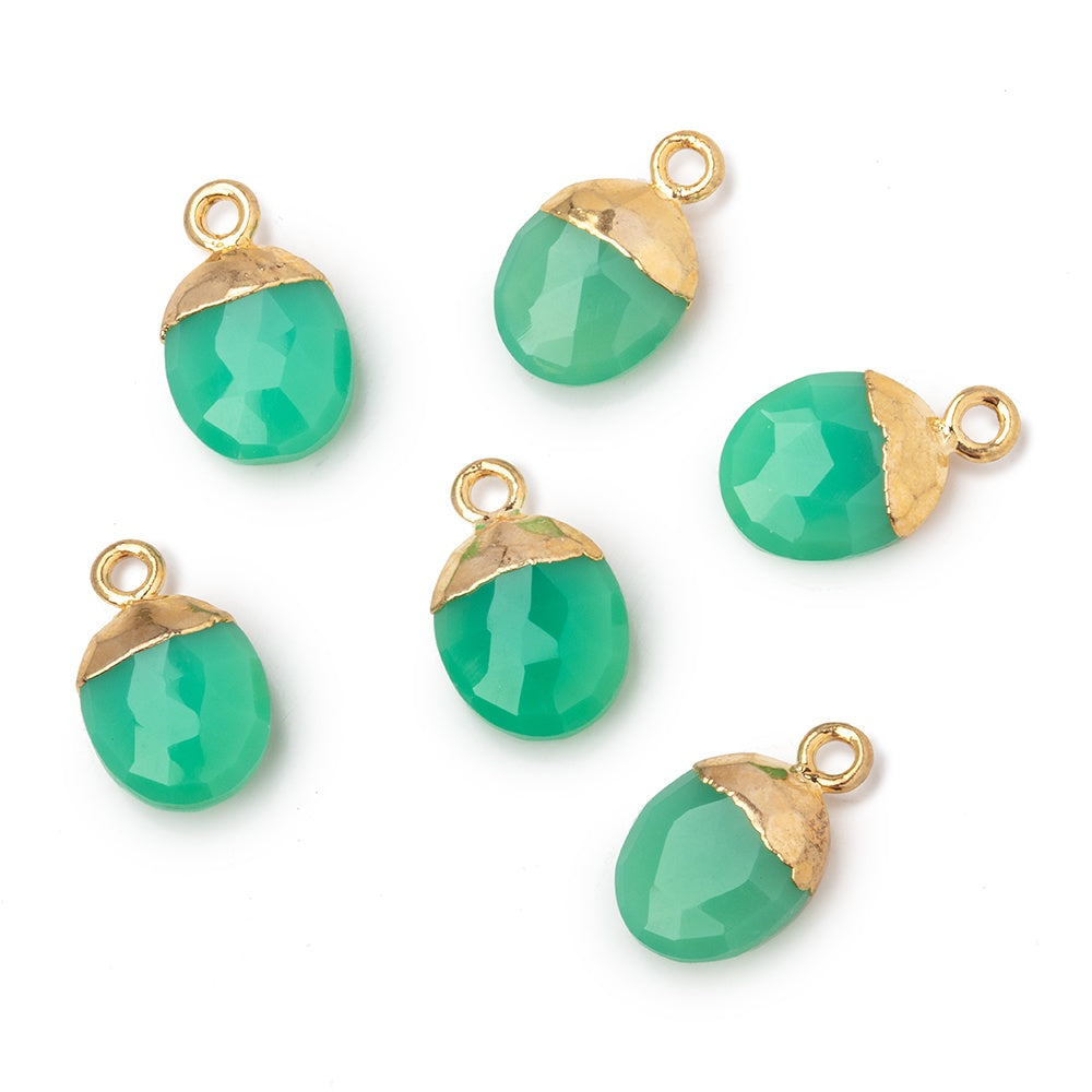 10x8mm Gold Leafed Green Chalcedony Oval Pendant 1 piece - BeadsofCambay.com