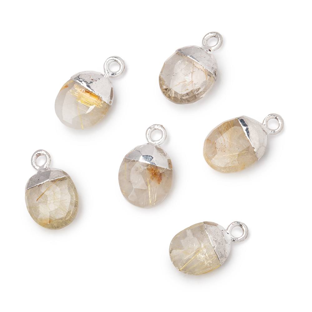 10x8mm Silver Leafed Rutilated Quartz Oval Pendant 1 piece - BeadsofCambay.com