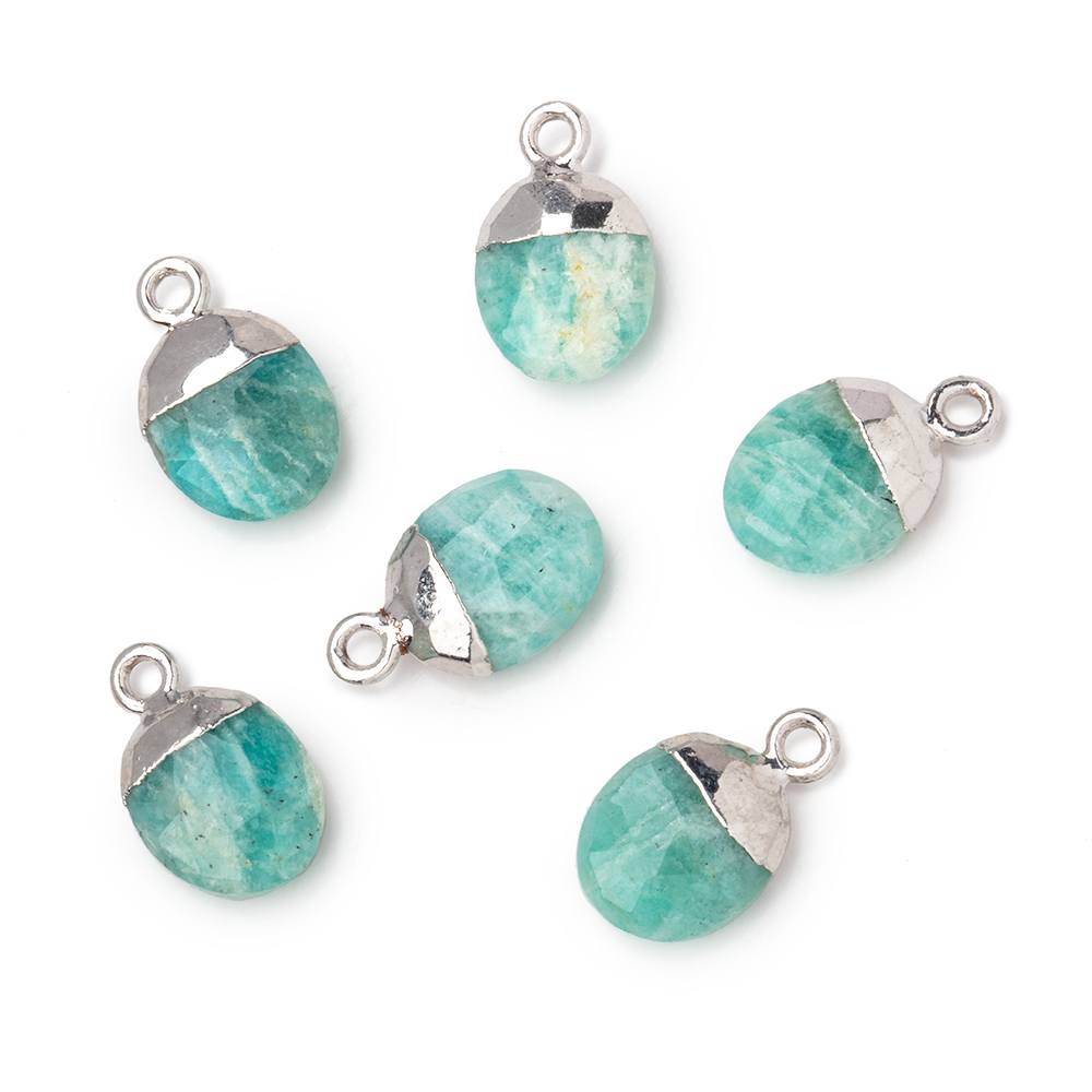 10x8mm Silver Leafed Amazonite Oval Pendant 1 piece - BeadsofCambay.com