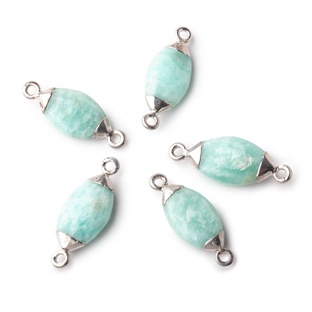 Beadsofcambay 16x9mm Silver Leafed Amazonite Marquise Connector 1 piece