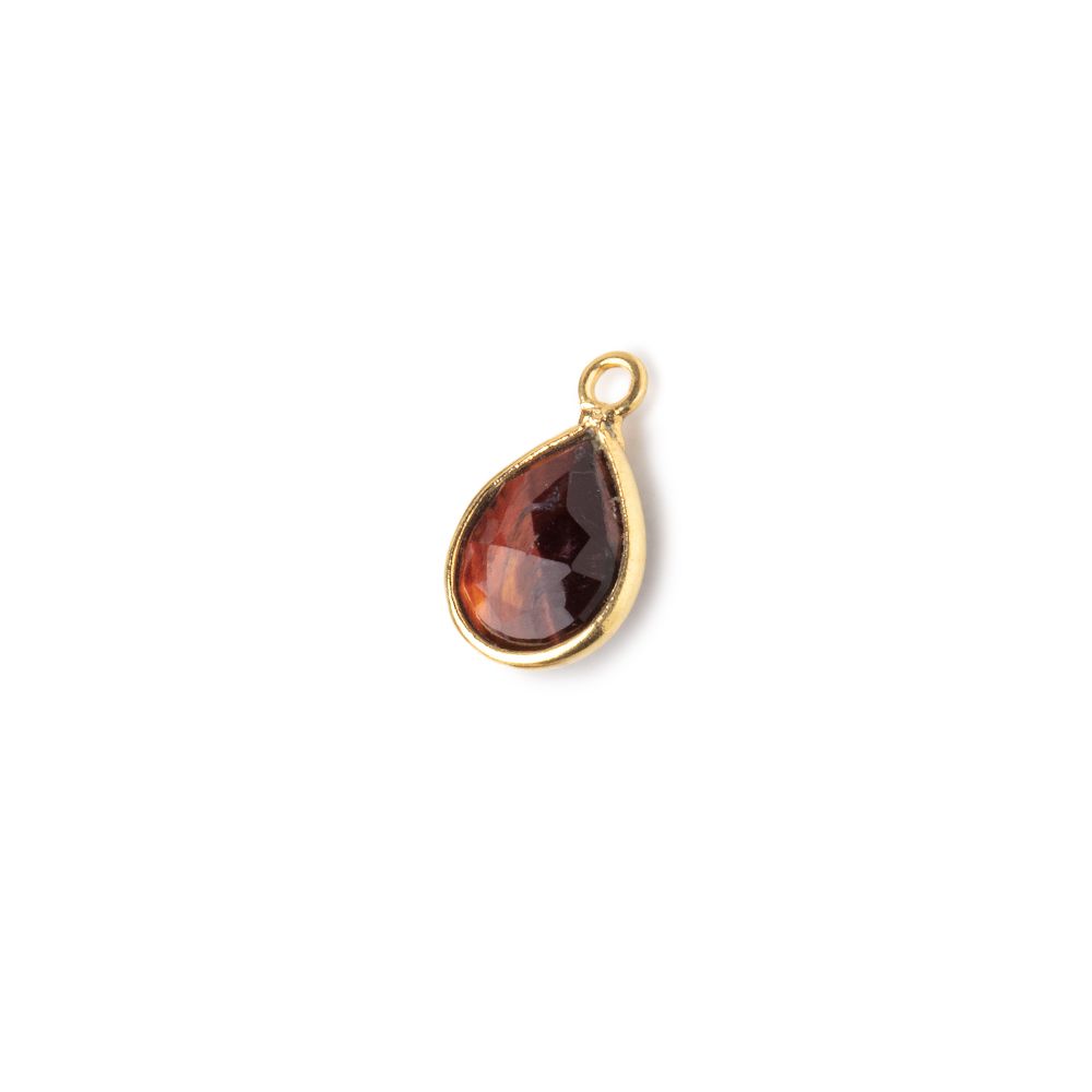 10x8mm Vermeil Bezel Red Tiger Eye Faceted Pear Pendant 1 piece - BeadsofCambay.com