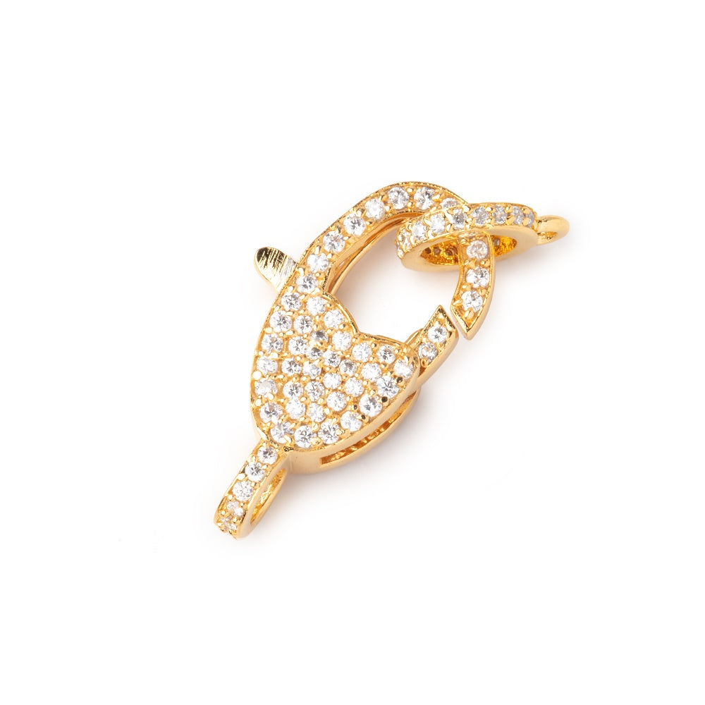 24x9mm Vermeil CZ Oval Lobster Clasp with CZ Ring 1 piece - BeadsofCambay.com