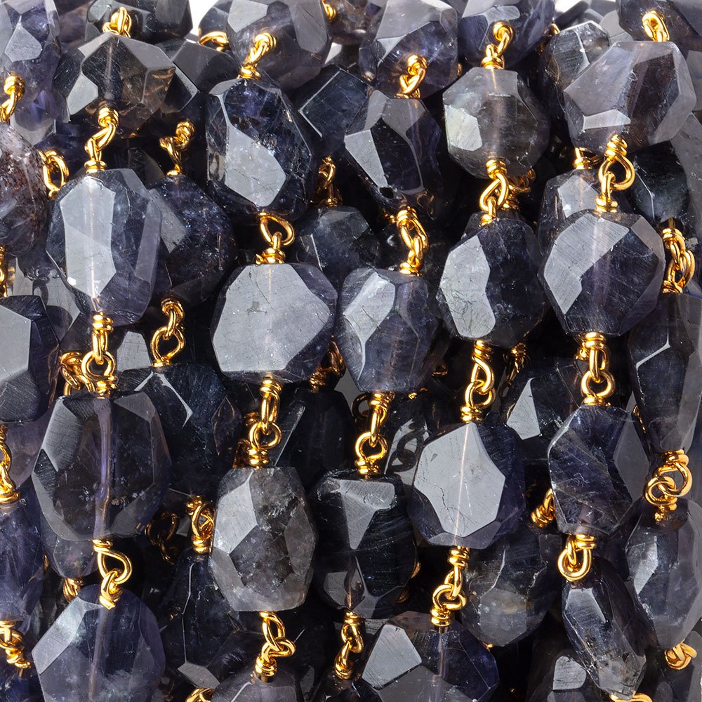 10x8mm Iolite faceted nugget Vermeil Chain by the foot 21 pieces - BeadsofCambay.com