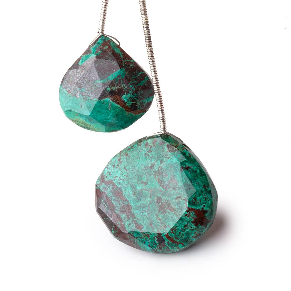 18.5-25mm Chrysocolla Faceted Hearts Set of 2 Focal Beads - Beadsofcambay.com