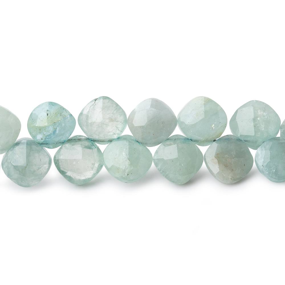 6.5mm Milky Aquamarine faceted pillow beads 7.5 inch 51 pieces A - BeadsofCambay.com