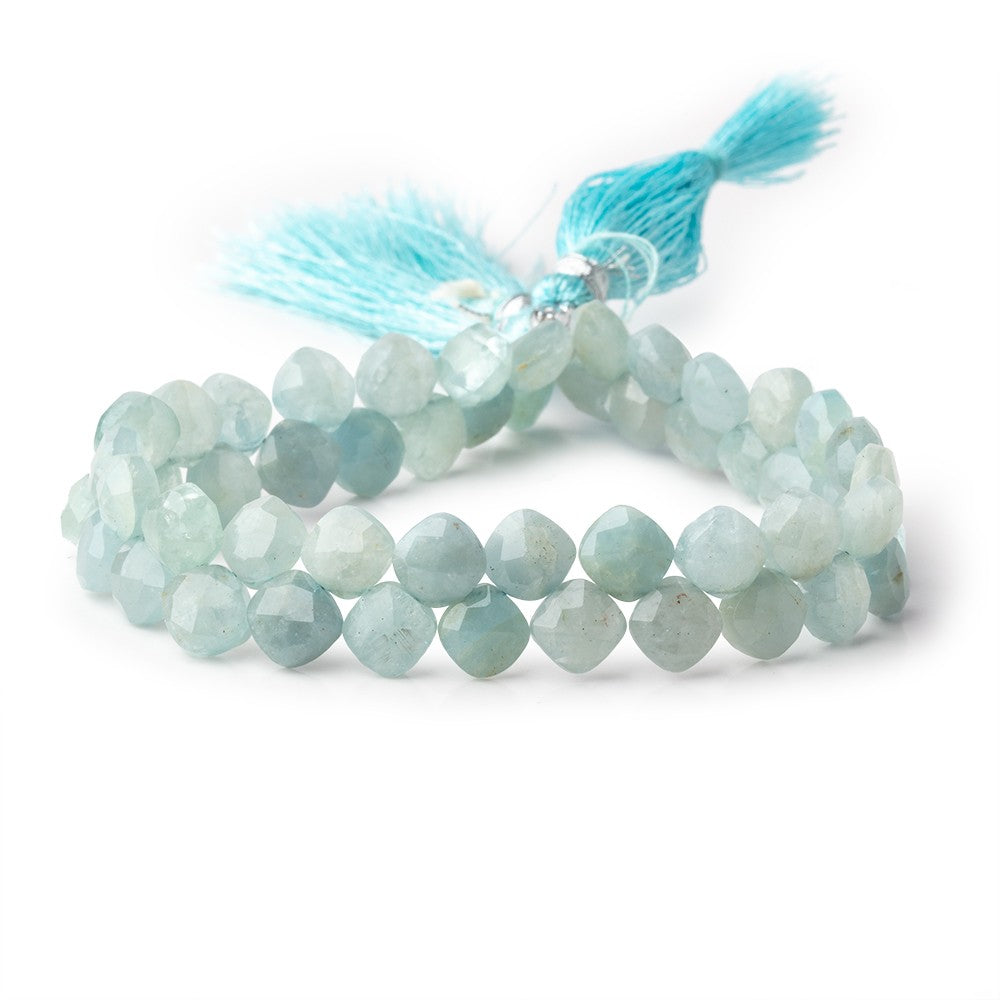 6.5mm Milky Aquamarine faceted pillow beads 7.5 inch 51 pieces A - BeadsofCambay.com