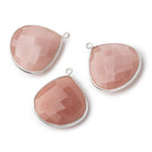 26x26mm Silver .925 Angel Skin Peach Moonstone faceted heart Pendant 1 piece - BeadsofCambay.com