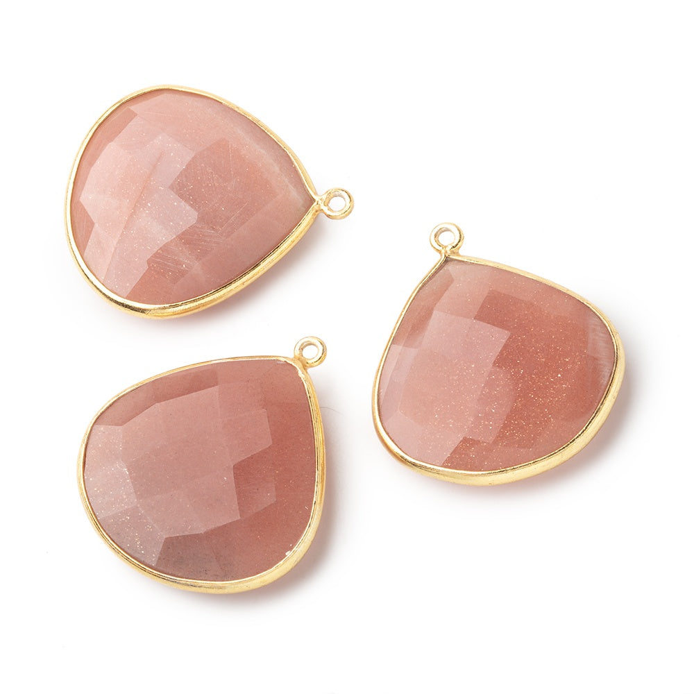 26x26mm Vermeil Angel Skin Peach Moonstone faceted heart Pendant 1 piece - BeadsofCambay.com