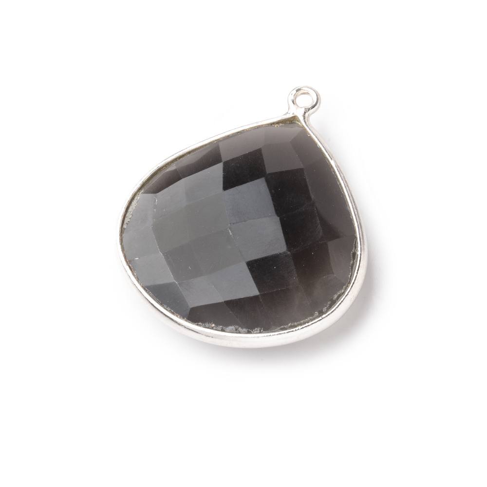 26x26mm Silver .925 Platinum Dark Grey Moonstone faceted heart Pendant 1 piece - BeadsofCambay.com