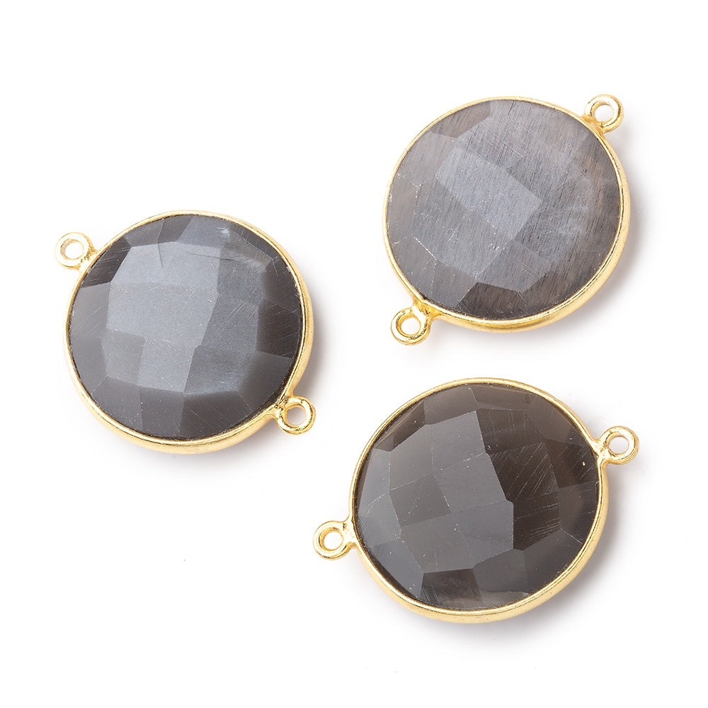 22mm Vermeil Bezeled Platinum Brownish Grey Moonstone Coin Focal Bead Connector 1 piece view 1