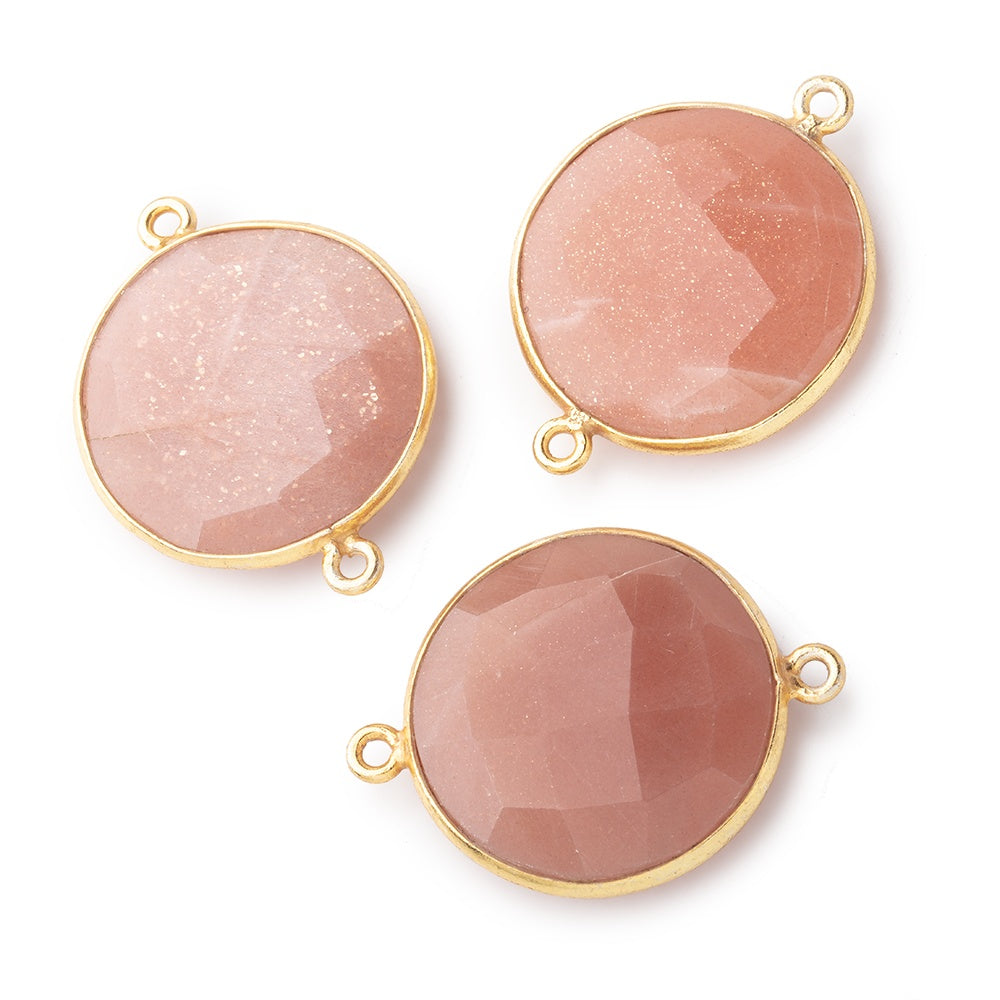 22mm Vermeil Bezeled Angel Skin Peach Moonstone Coin Focal Bead Connector 1 piece view 1