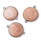 22mm Black Gold .925 Bezeled Angel Skin Peach Moonstone Coin Focal Bead Connector 1 piece view 1