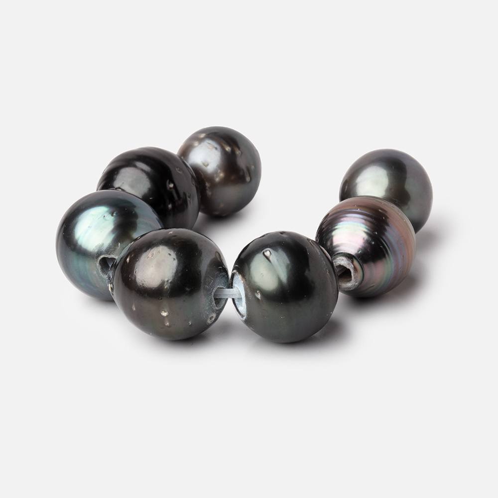 12-14mm Peacock Tahitian Large Hole Saltwater Pearls 3.5 inch 7 pieces - BeadsofCambay.com
