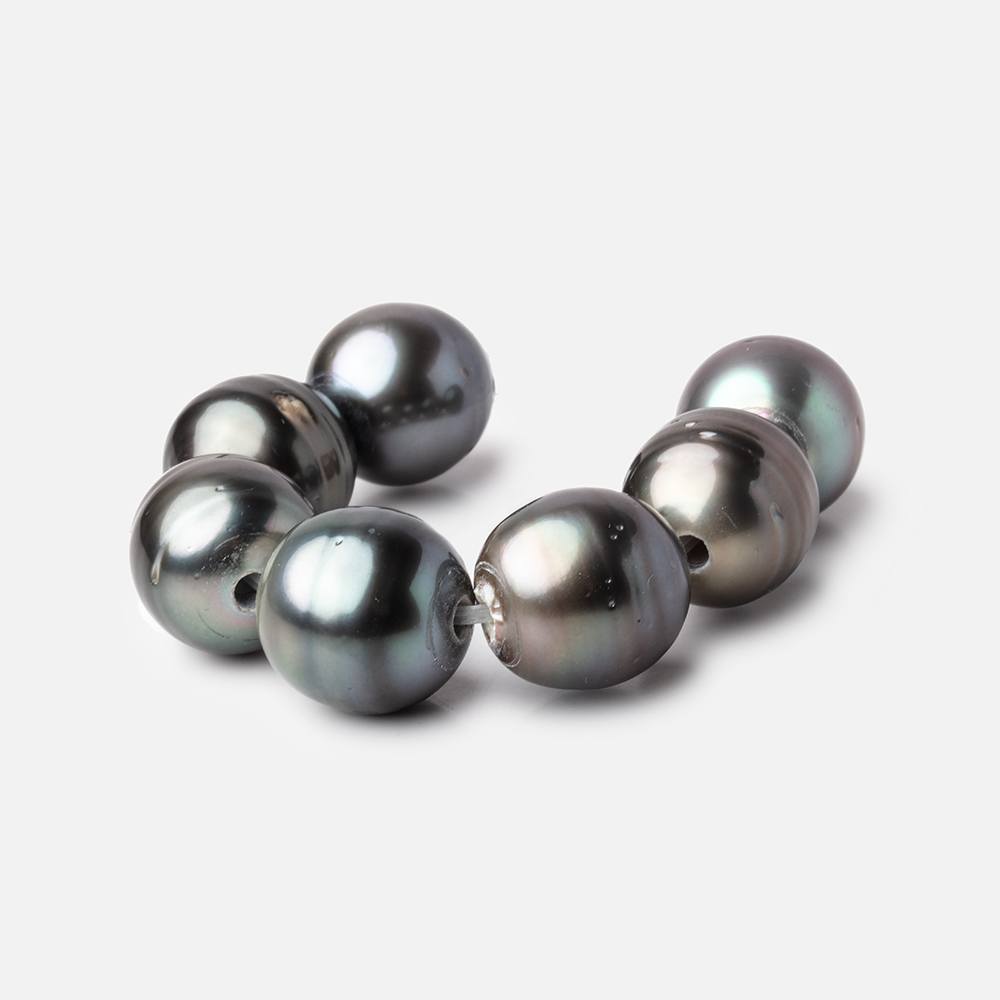 13mm Silver Peacock Tahitian Large Hole Saltwater Pearls 4 inch 7 pieces - BeadsofCambay.com