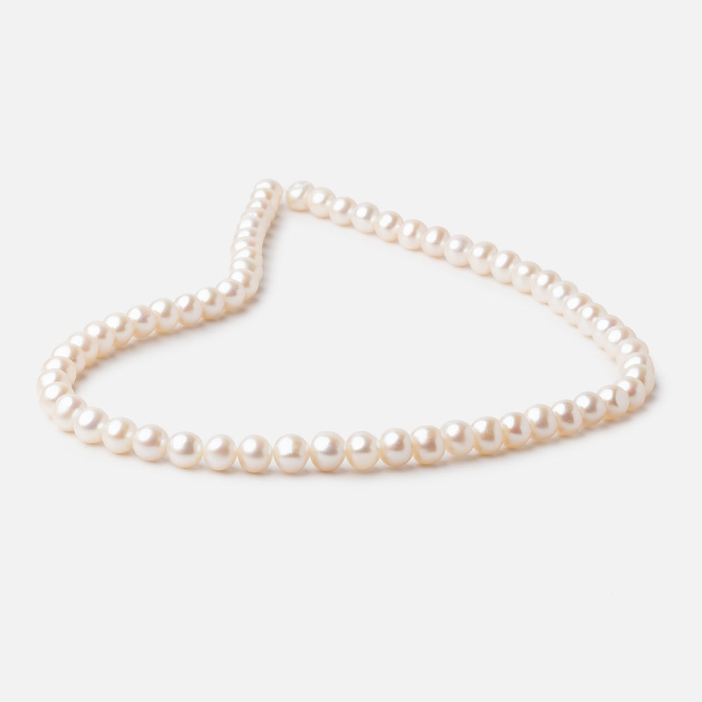 7mm Off White Side Drilled Off Round Freshwater Pearl Beads 15.5 inch 62 pieces - BeadsofCambay.com