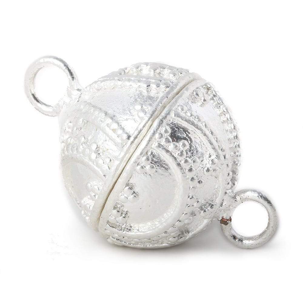 18.5mm Sterling Silver plated Magnetic Clasp Ball Milgrain Swirl Design 1 piece - Beadsofcambay.com