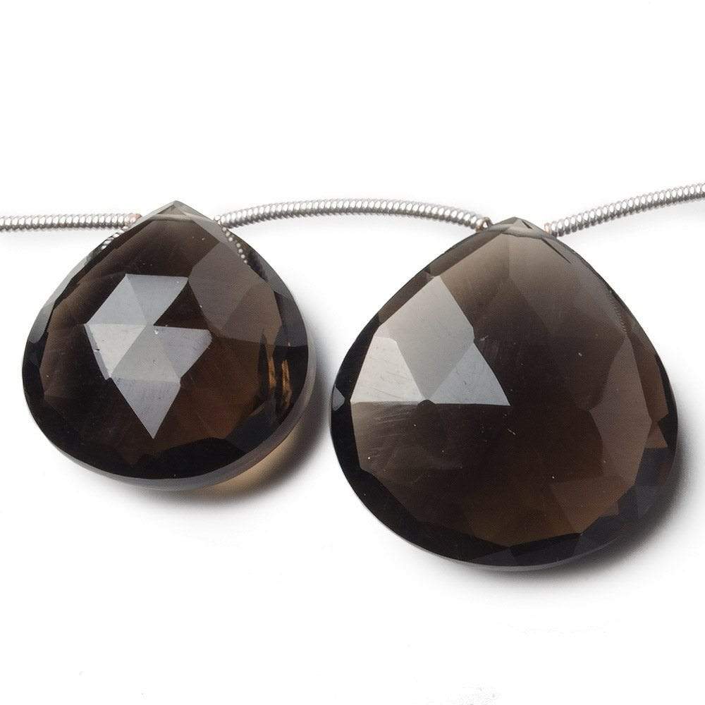 18.5x18-23x22mm Smoky Quartz Faceted Heart Beads 7.5 inch 8 pieces AAA - Beadsofcambay.com