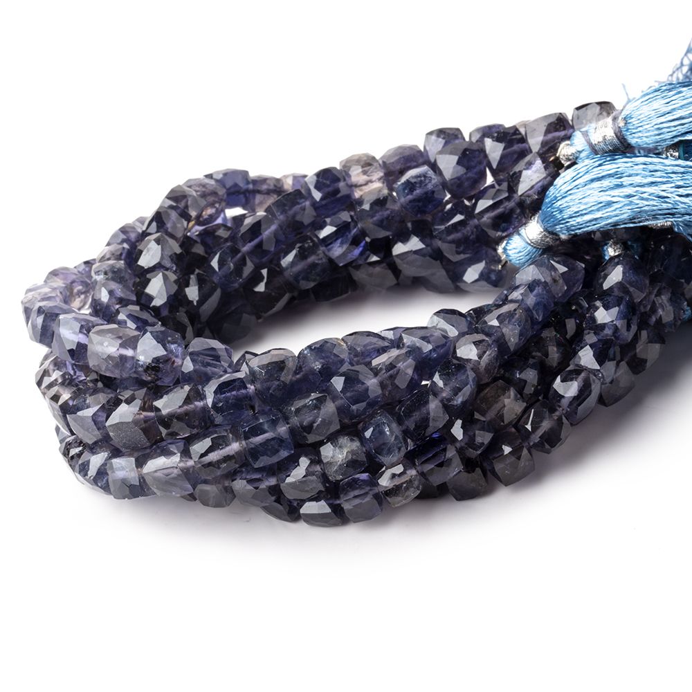 6.5x6.5mm Iolite faceted cubes 8 inch 30 beads AA - BeadsofCambay.com