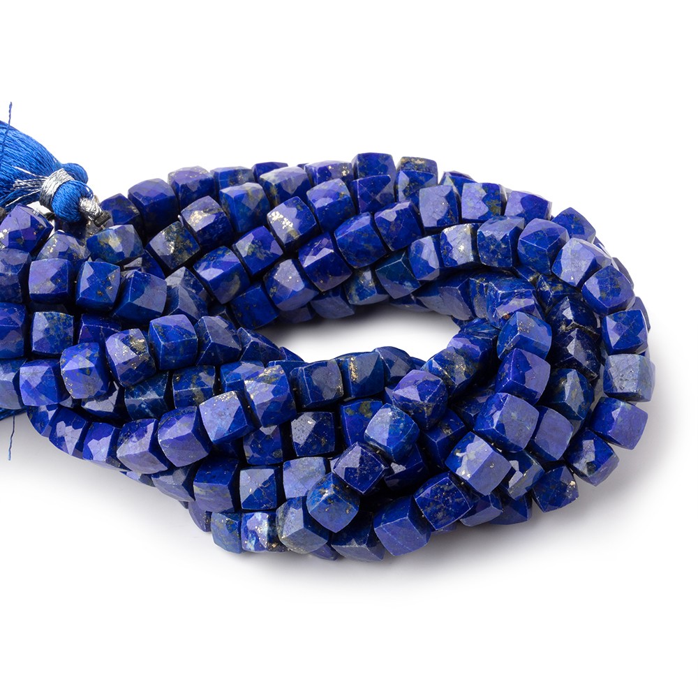 Beadsofcambay 6x6mm Lapis Lazuli faceted cubes 8 inch 33 beads AA View 1