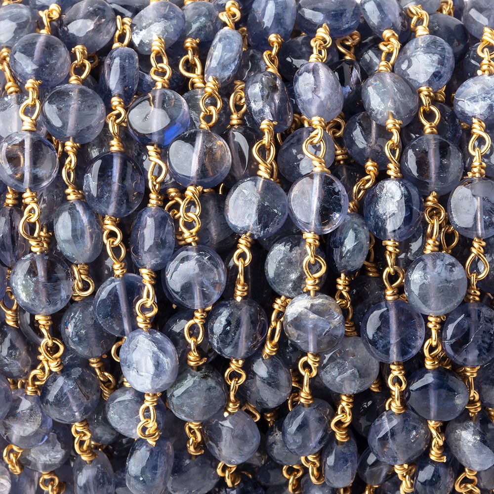 7mm Iolite plain coin Vermeil Chain by the foot - BeadsofCambay.com