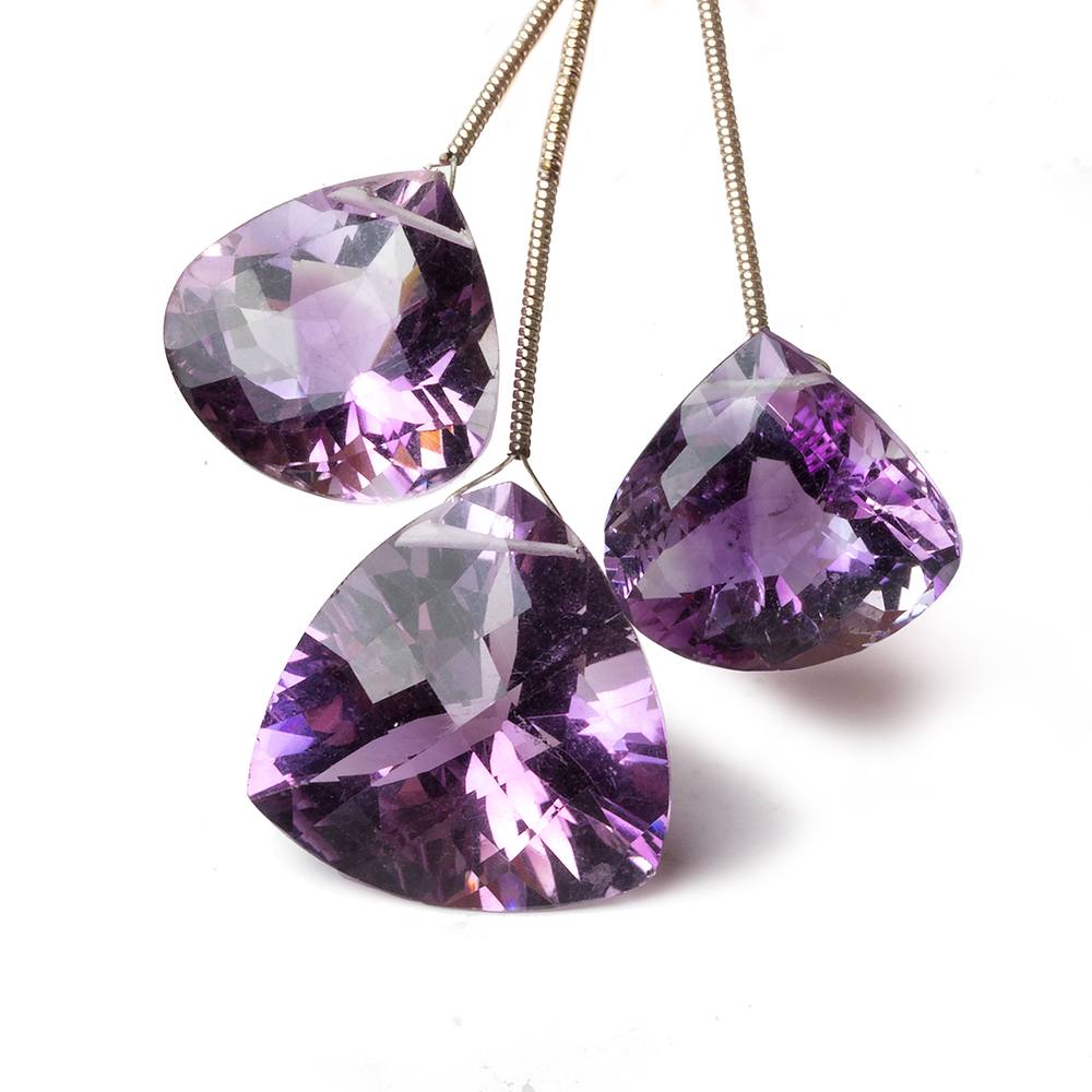 18mm & 22mm Amethyst Faceted Hearts & Trillion Beads Set of 3 AA grade - Beadsofcambay.com