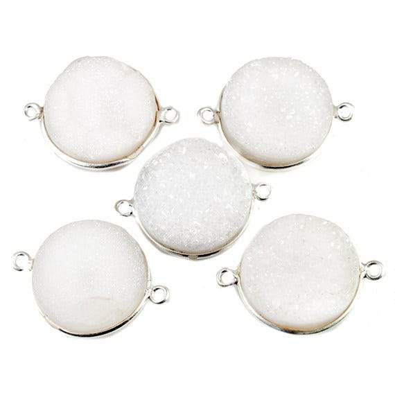 18mm Silver Bezeled Natural White Drusy Coin Connector Focal Bead - Beadsofcambay.com