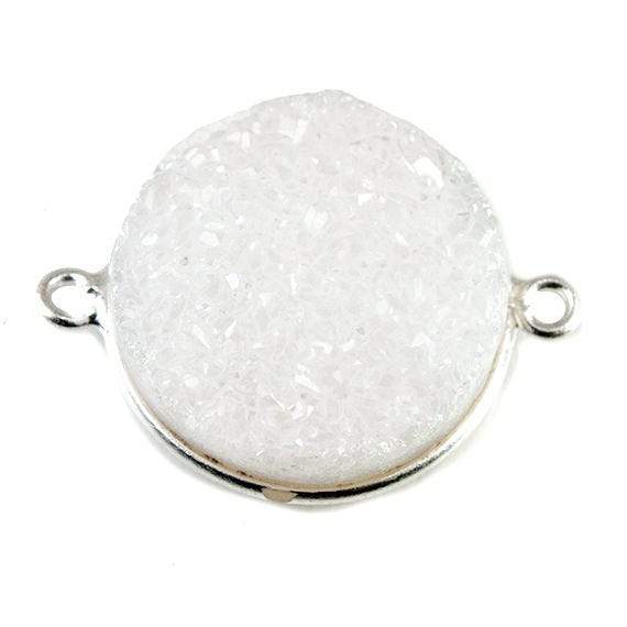 18mm Silver Bezeled Natural White Drusy Coin Connector Focal Bead - Beadsofcambay.com