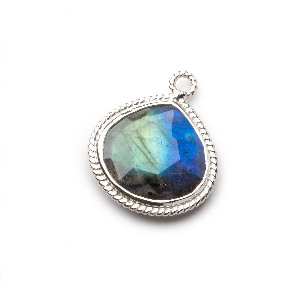 18mm Sterling Silver Rope Bezel Labradorite Heart Pendant 1 focal bead - Beadsofcambay.com