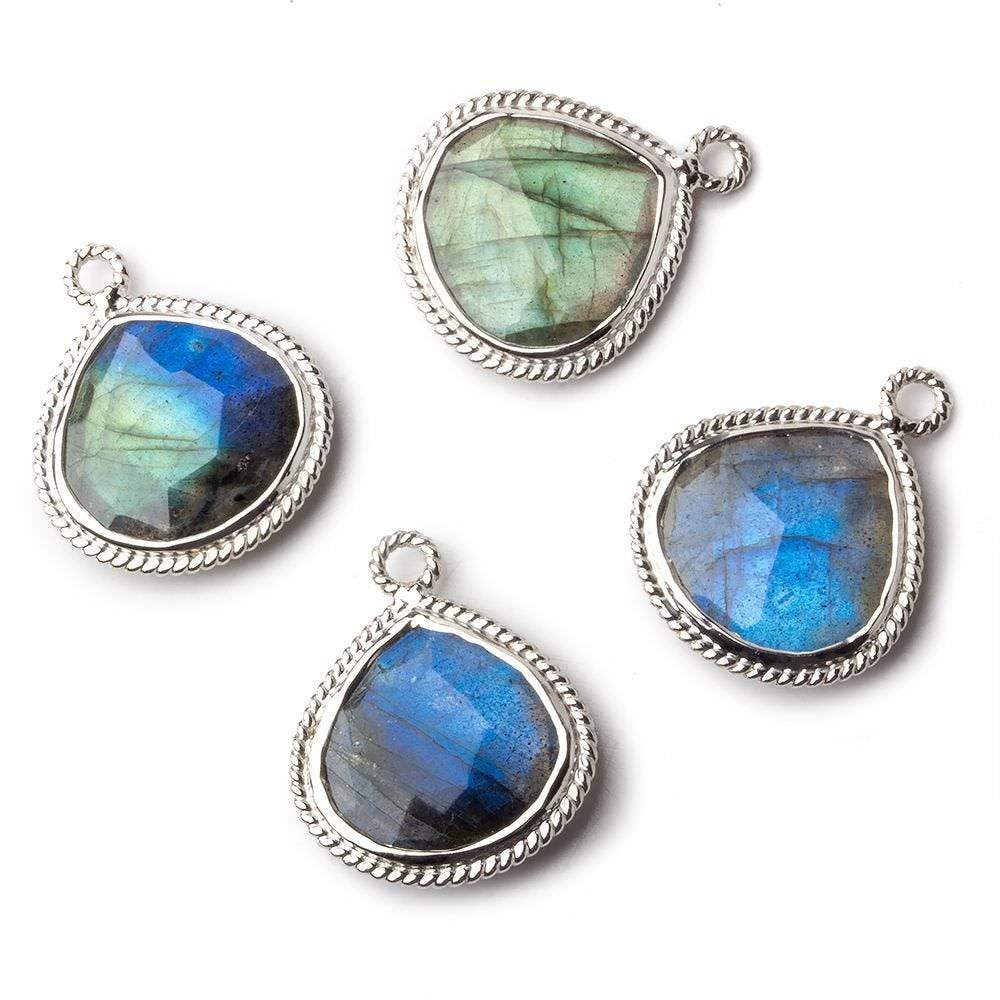 18mm Sterling Silver Rope Bezel Labradorite Heart Pendant 1 focal bead - Beadsofcambay.com