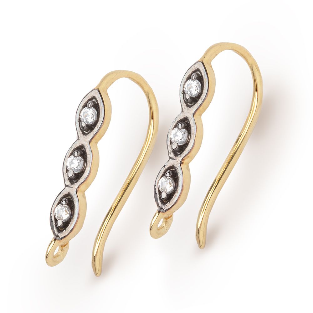 18mm Two Tone Vermeil CZ Earwire Set of 2 pieces - Beadsofcambay.com