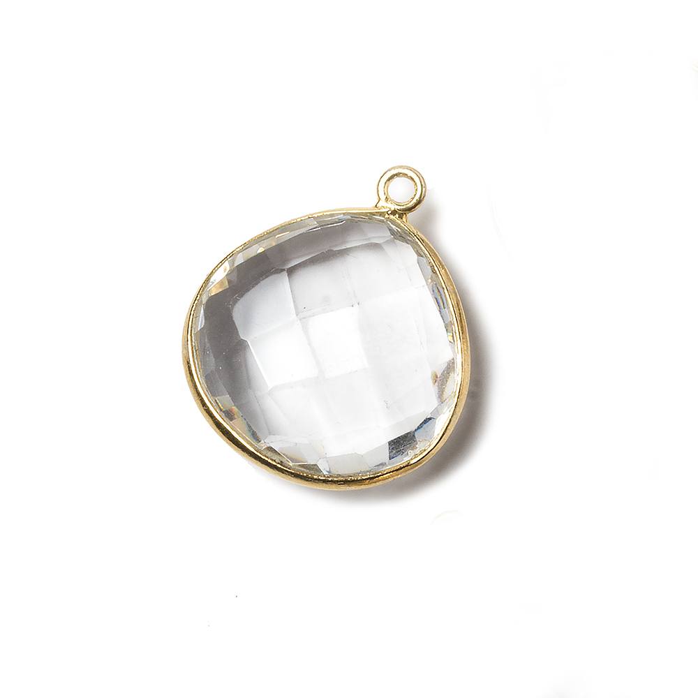 18mm Vermeil Bezeled Crystal Quartz faceted Heart Focal Pendant 1 piece - Beadsofcambay.com