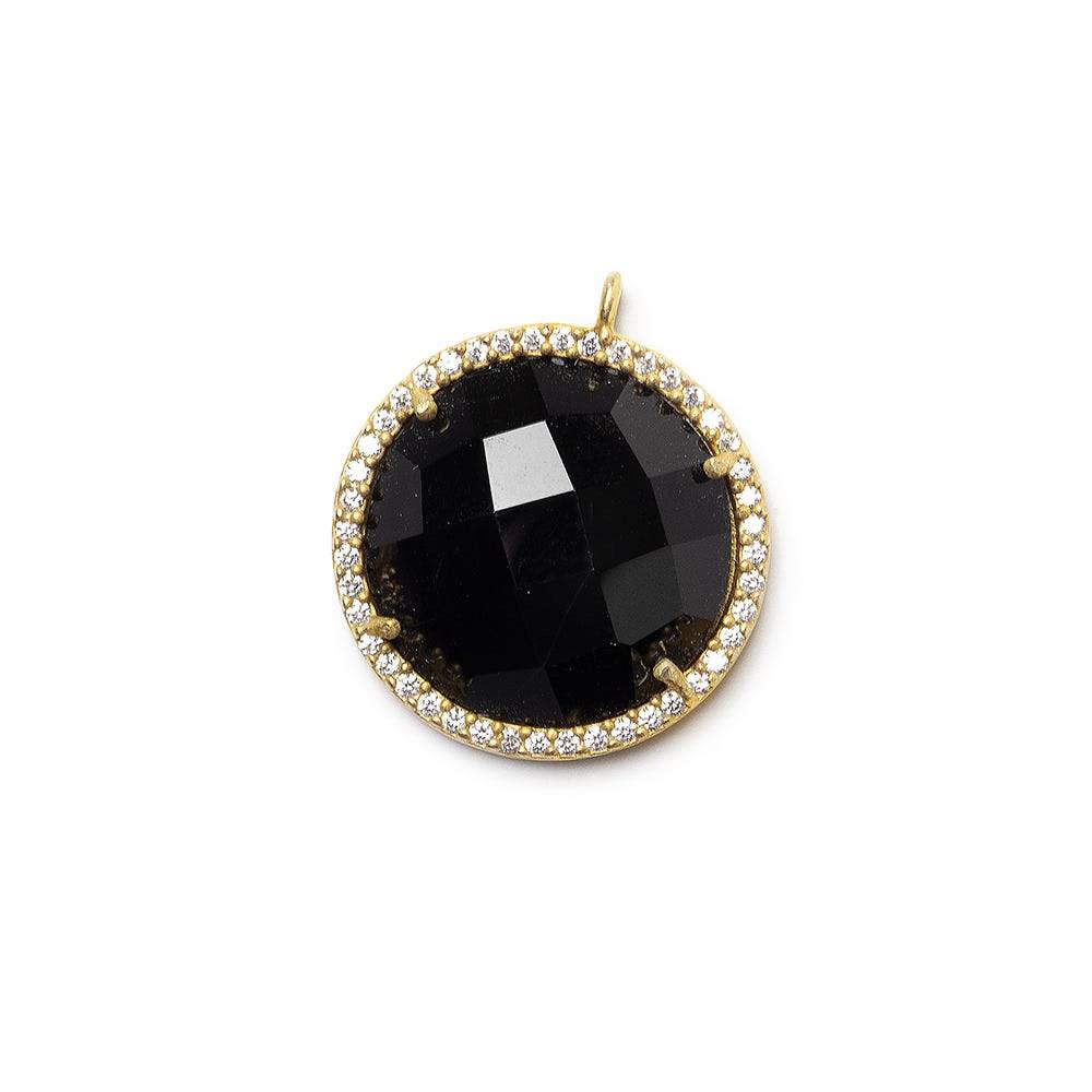 18mm Vermeil CZ Bezel & Black Chalcedony faceted coin Pendant 1 piece - Beadsofcambay.com