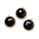 18mm Vermeil CZ Bezel & Black Chalcedony faceted coin Pendant 1 piece - Beadsofcambay.com