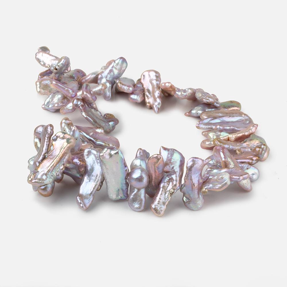 18x10-29x9mm Lilac Peacock Side Drilled Biwa Freshwater Pearls 15 inch 43 pcs AA - Beadsofcambay.com