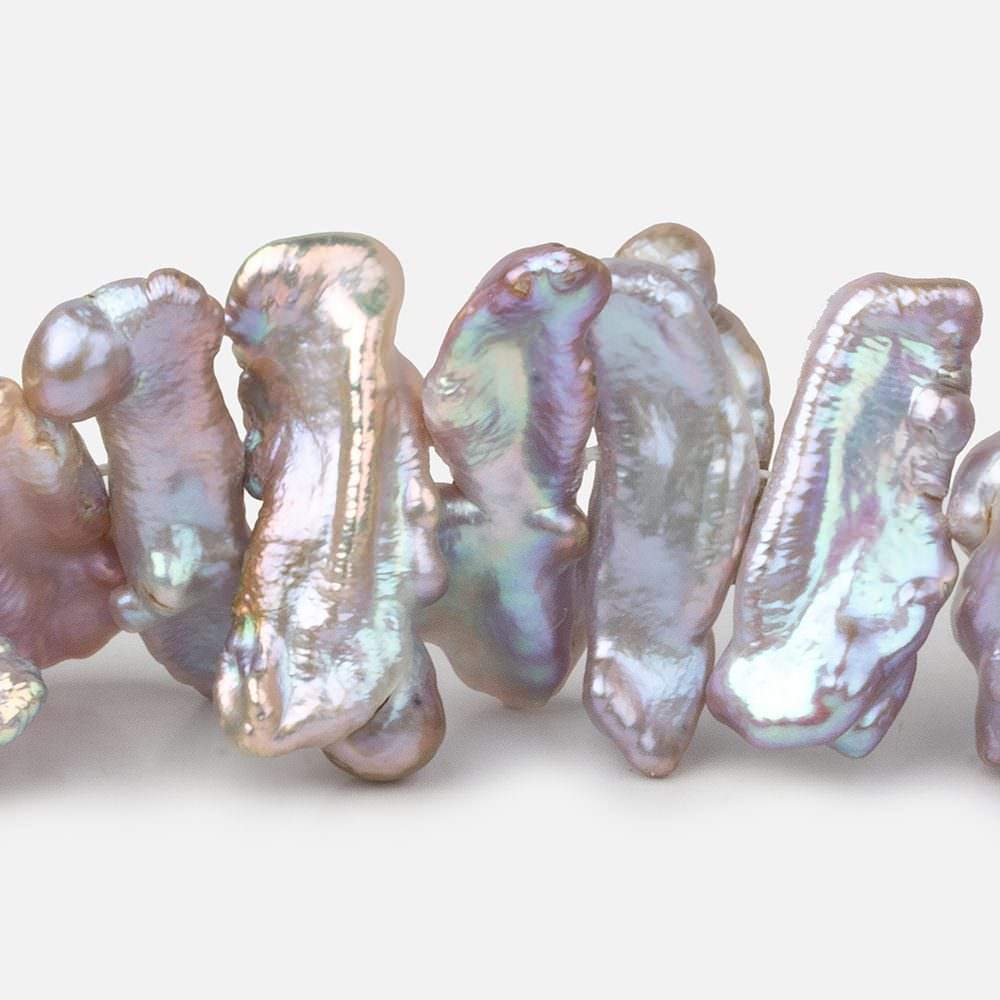 18x10-29x9mm Lilac Peacock Side Drilled Biwa Freshwater Pearls 15 inch 43 pcs AA - Beadsofcambay.com