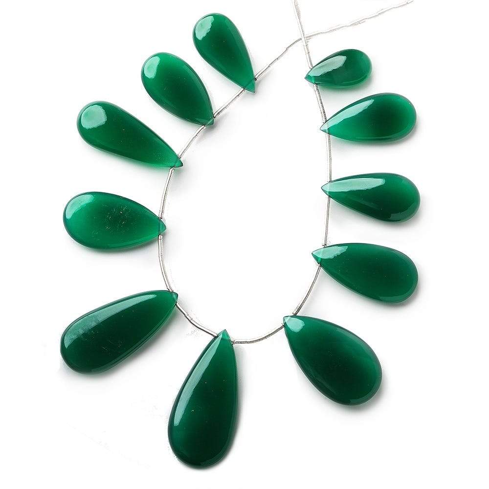 18x10-37x17mm Forest Green Chalcedony Plain Pears 7 inch 11 beads - Beadsofcambay.com