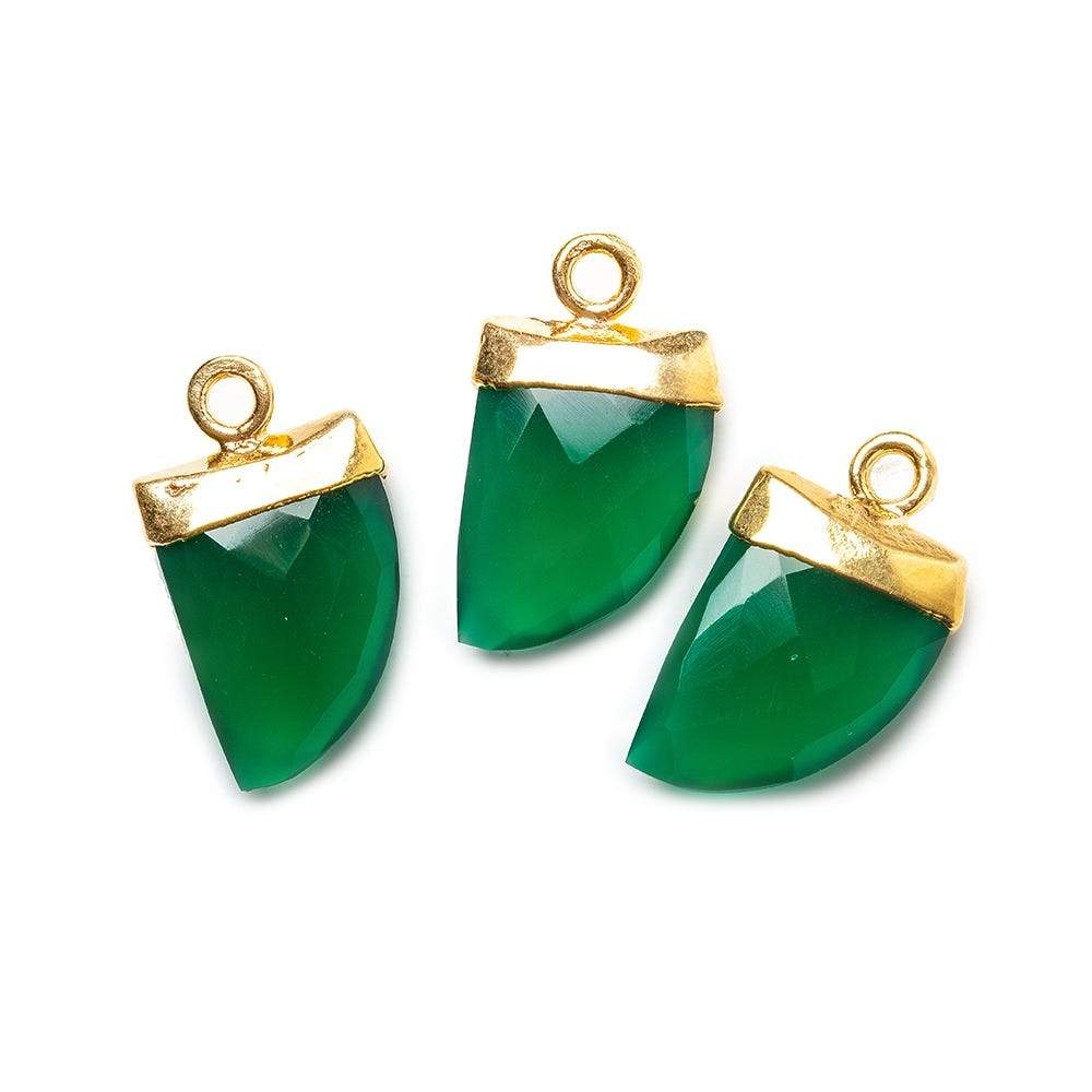 18x10mm 24kt Gold Leaf Tip Green Onyx Horn Pendant 1 piece - Beadsofcambay.com