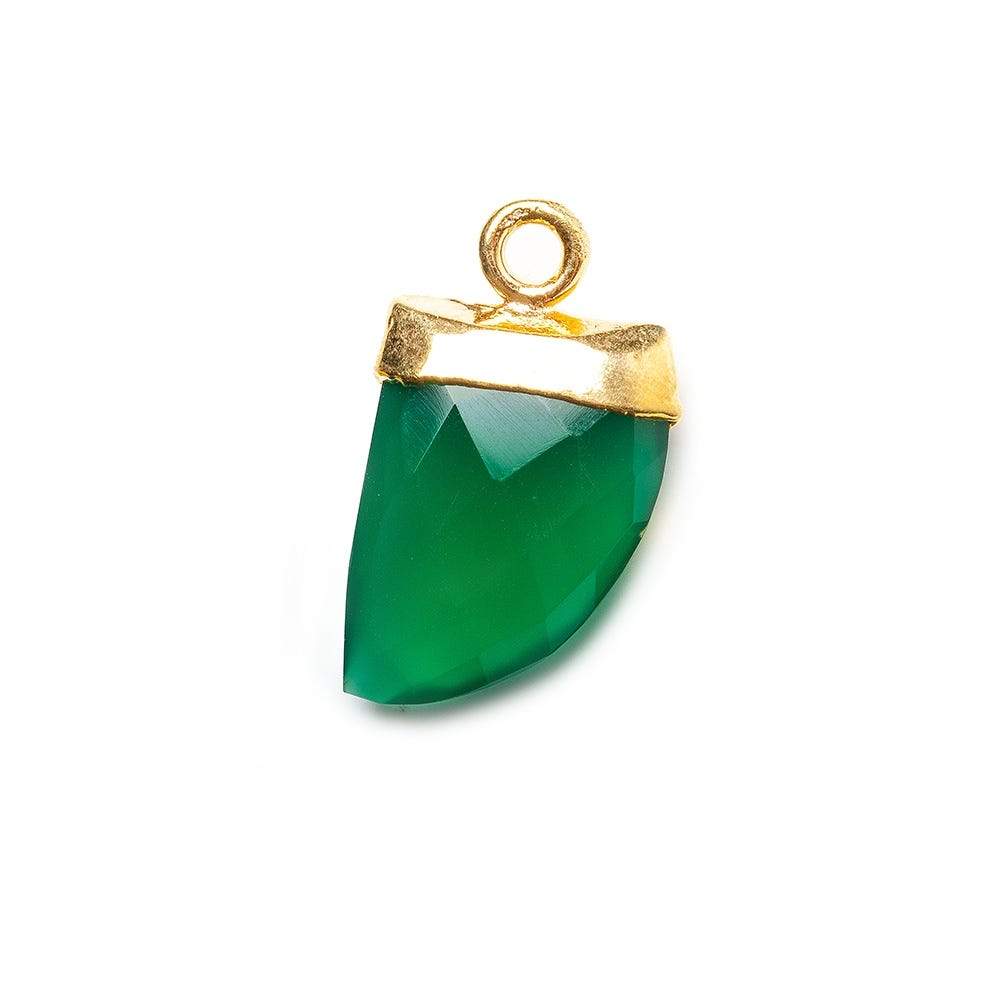 18x10mm 24kt Gold Leaf Tip Green Onyx Horn Pendant 1 piece - Beadsofcambay.com