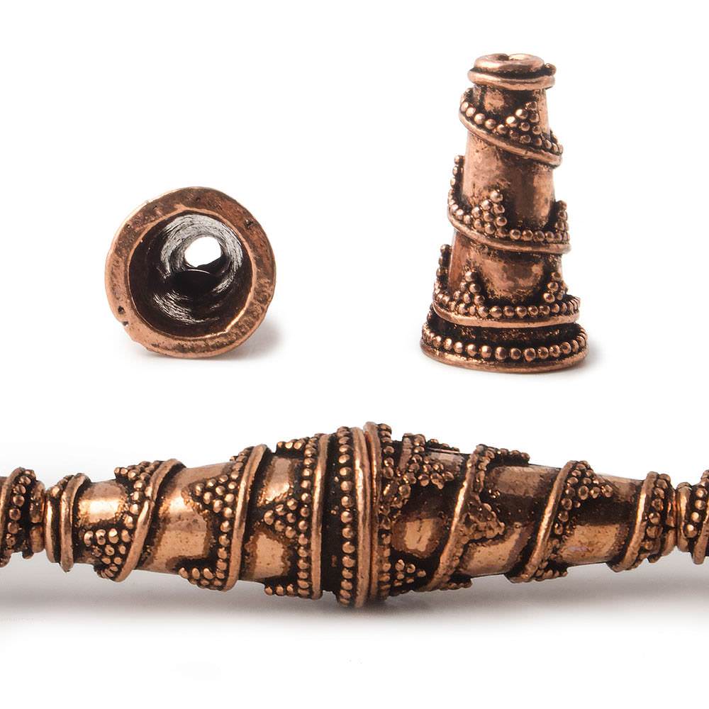18x10mm Antiqued Copper Cone Granulated Swirl Design 8 inch 12 pcs - Beadsofcambay.com