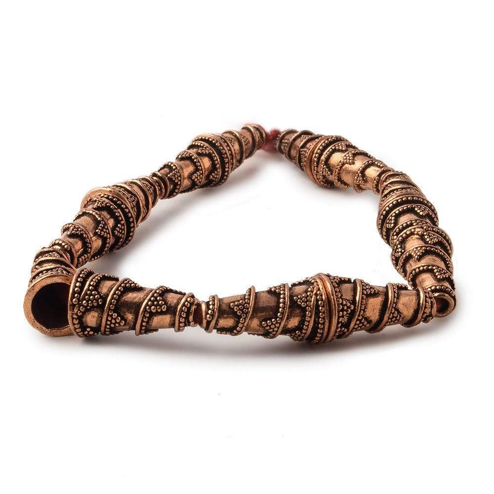 18x10mm Antiqued Copper Cone Granulated Swirl Design 8 inch 12 pcs - Beadsofcambay.com