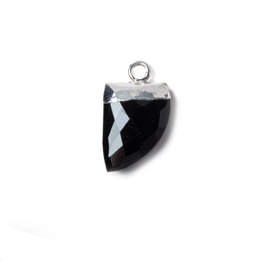 18x10mm Silver Leafed Black Chalcedony Horn Pendants 1 piece - Beadsofcambay.com