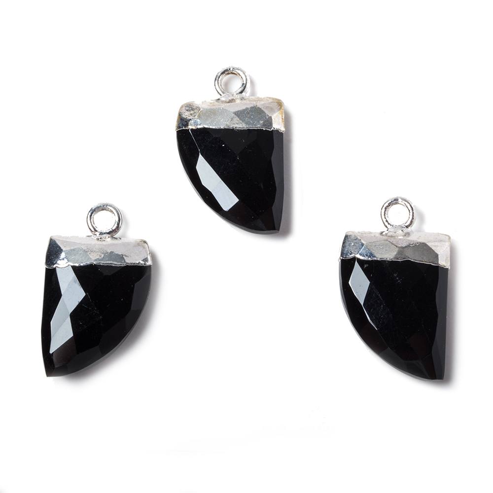 18x10mm Silver Leafed Black Chalcedony Horn Pendants 1 piece - Beadsofcambay.com