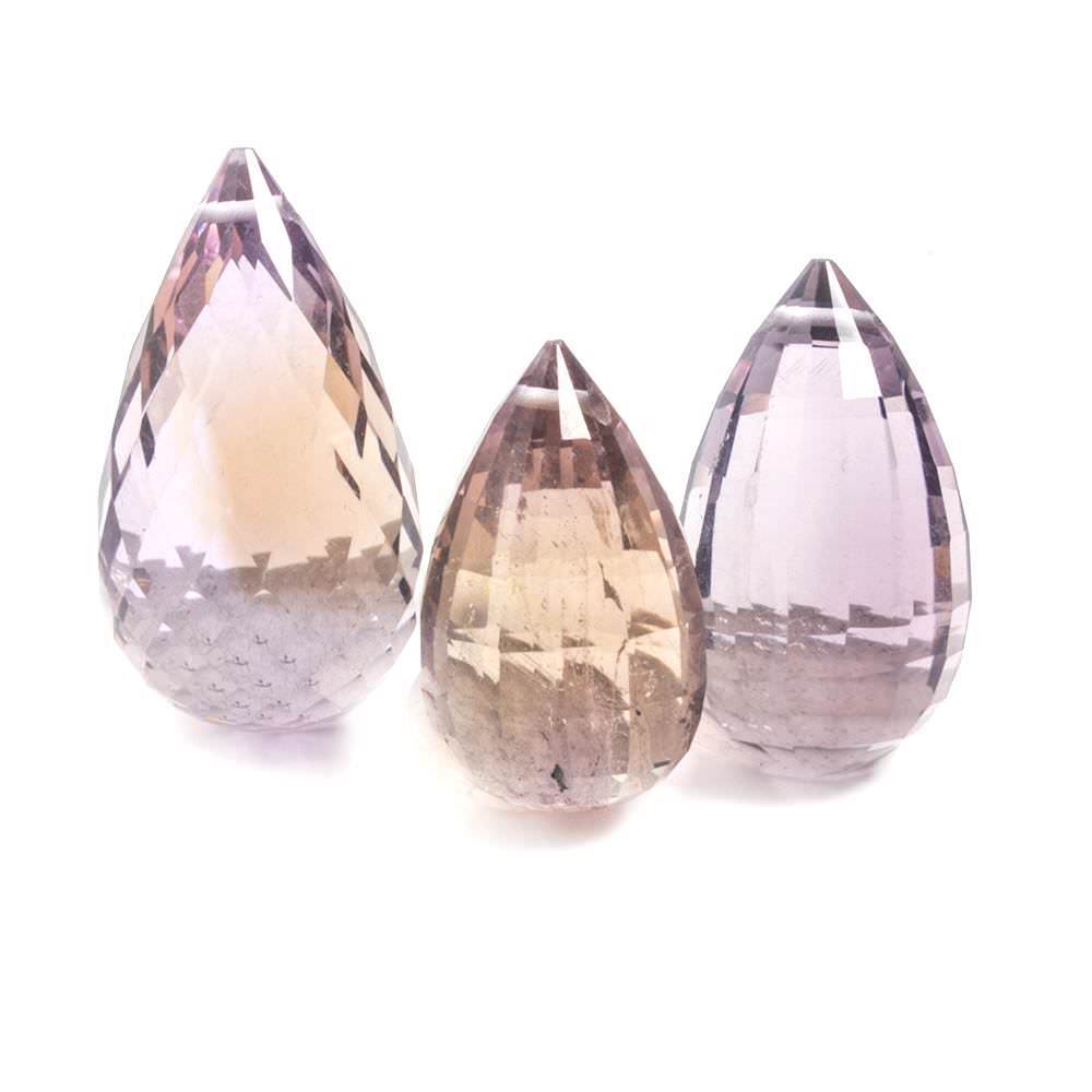 18x11-23x13mm Ametrine & Amethyst Faceted Tear Drop Bead Set of 3 - Beadsofcambay.com