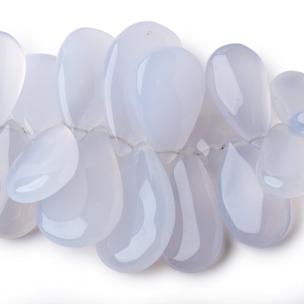 18x11-30x18mm Turkish Blue Chalcedony Plain Pear Beads 7 inch 40 pieces - Beadsofcambay.com