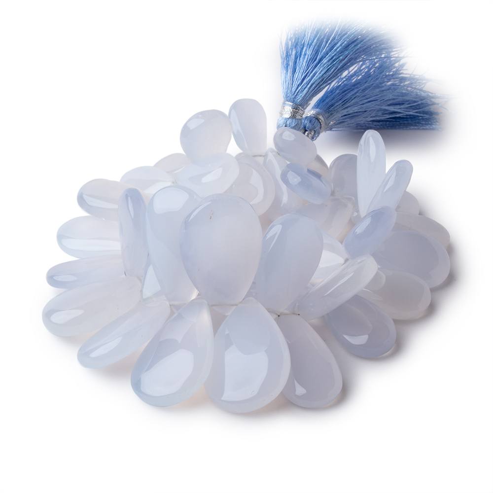 18x11-30x18mm Turkish Blue Chalcedony Plain Pear Beads 7 inch 40 pieces - Beadsofcambay.com