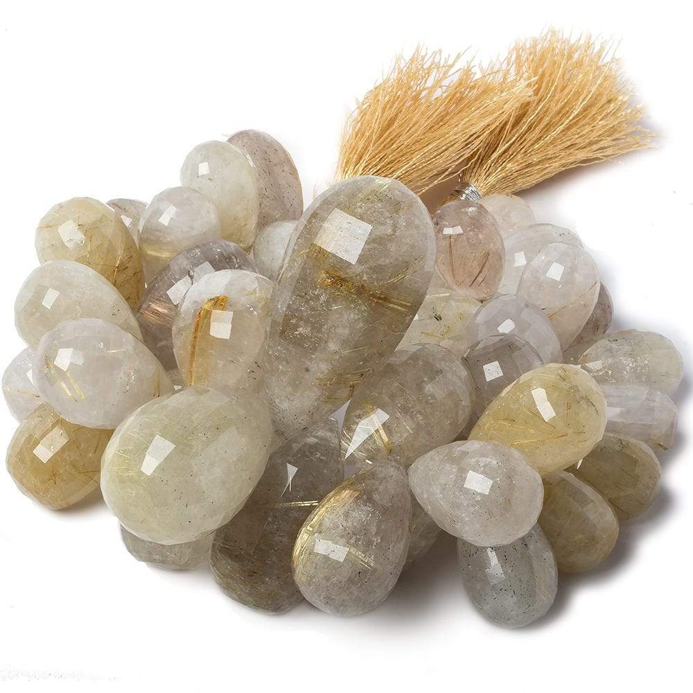 18x11-43x22mm Rutilated Milky Quartz Tear Drop Beads 8.5 inch 44 pieces - Beadsofcambay.com